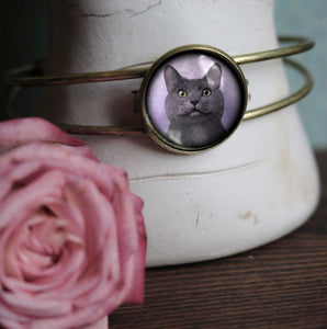 Russian Blue Grey Cat Cuff Bracelet