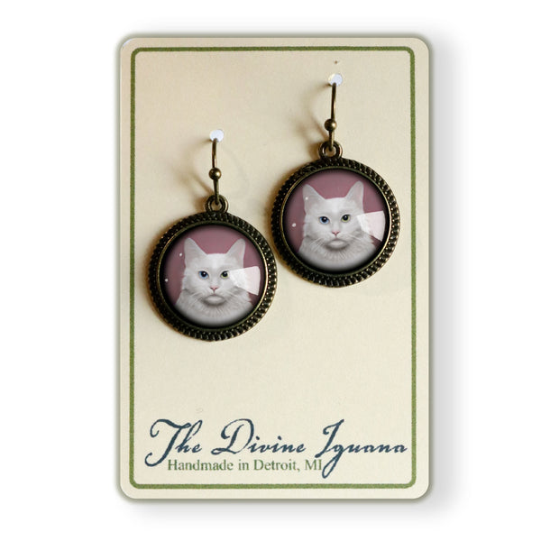 Long Haired White Cat Earrings