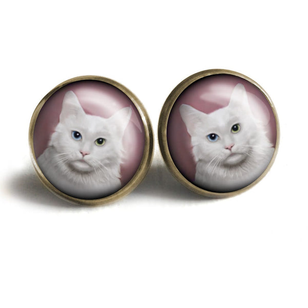 Long Haired White Cat Earrings