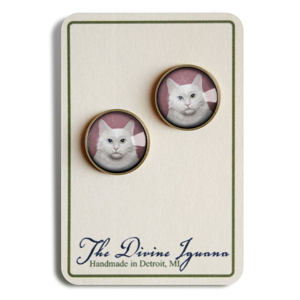 Long Haired White Cat Earrings