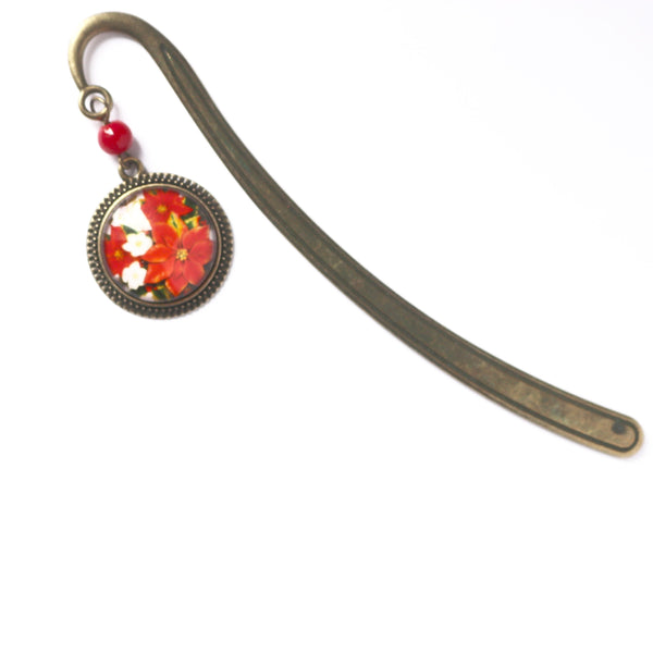 Holiday Poinsettia Christmas Brass Book Hook / Bookmark