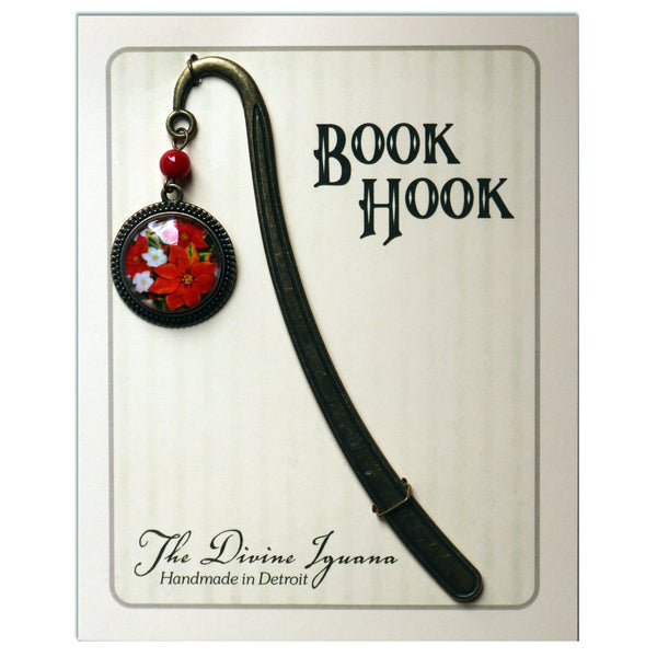 Holiday Poinsettia Christmas Brass Book Hook / Bookmark