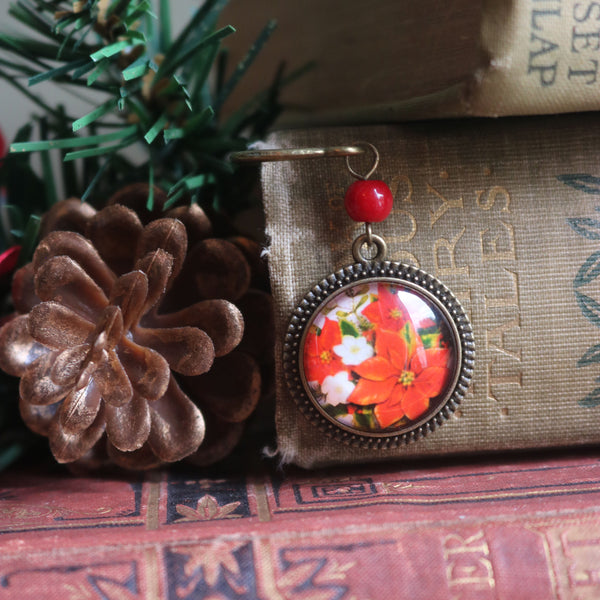 Holiday Poinsettia Christmas Brass Book Hook / Bookmark