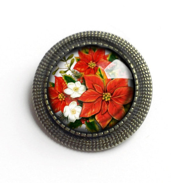 Victorian Christmas Poinsettia Holiday Bar Back Pin