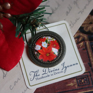 Victorian Christmas Poinsettia Holiday Bar Back Pin