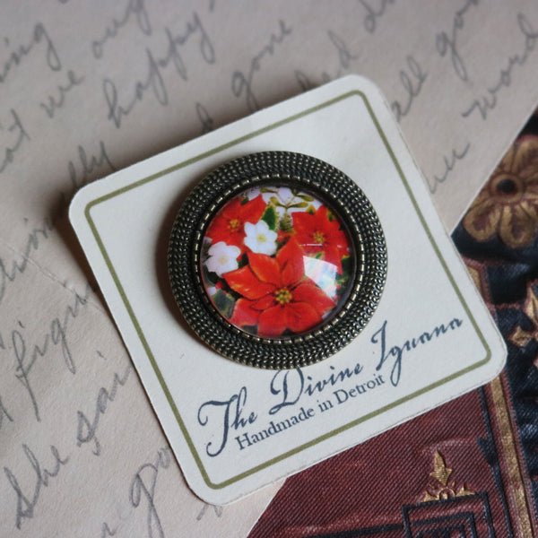 Victorian Christmas Poinsettia Holiday Bar Back Pin