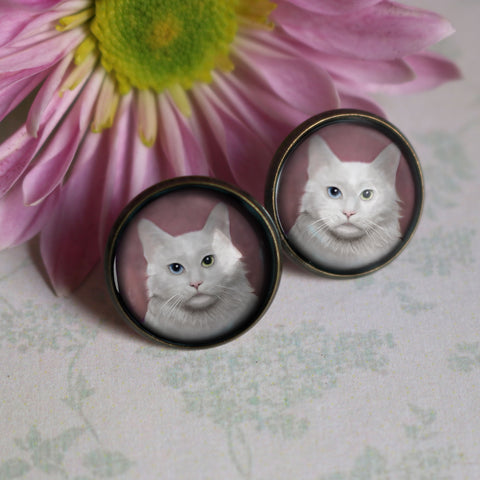 Long Haired White Cat Earrings