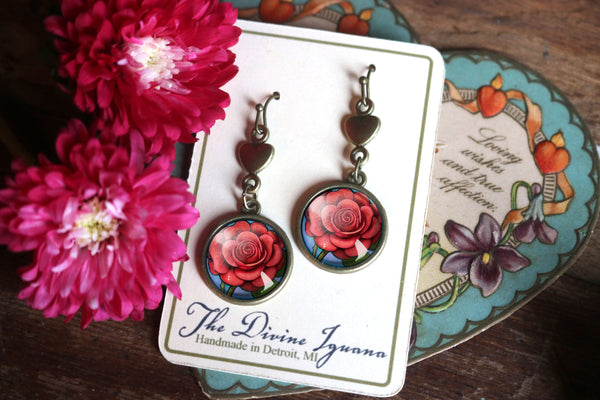 Mother's Day or Valentine's Day Limited Edition Rose and Heart Earrings