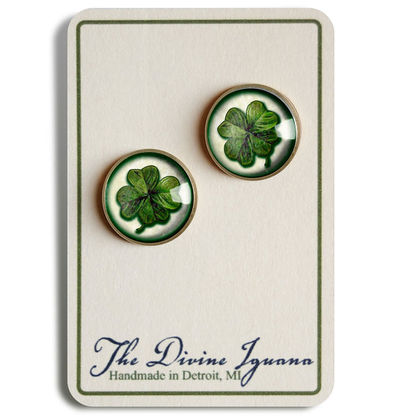 Four-Leafed Clover or Shamrock St Patrick's Day or Easter Stud Earrings