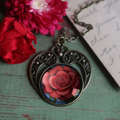 Valentine's or Mother's Day Limited Edition Heart and Rose Pendant Necklace