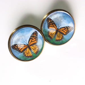 Monarch Butterfly Vintage Inspired Stud Earrings