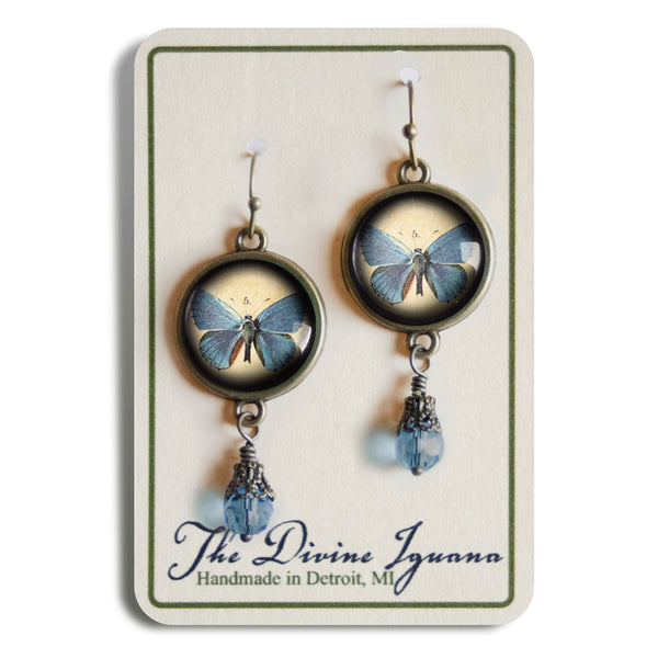 Blue Butterfly Vintage Inspired Drop / Dangle Earrings