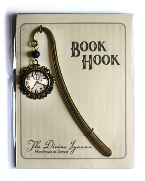 Edwardian Clock Glass Cabochon Brass Book Hook / Bookmark