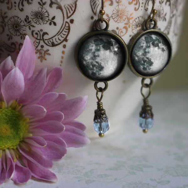 Blue Full Moon Vintage Inspired Drop / Dangle Earrings