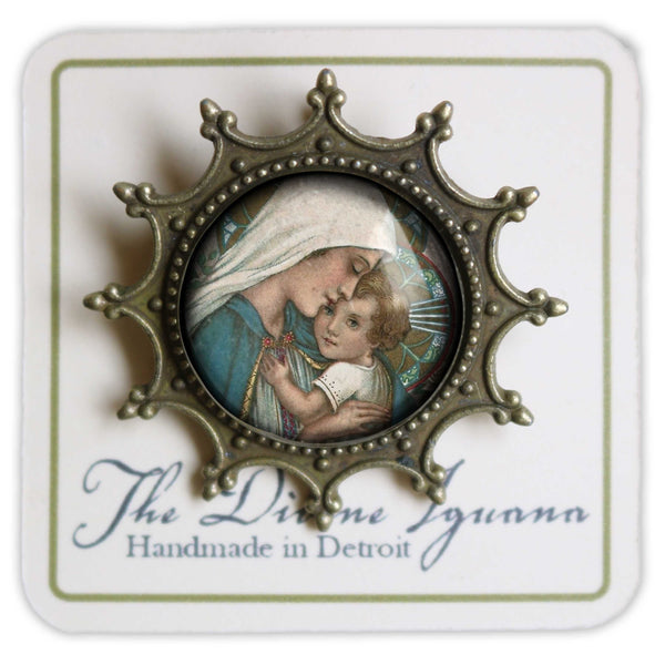 Mother Mary Madonna and Holy Christ Child Vintage Inspired Pin Brooch