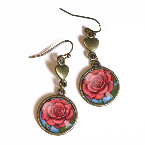 Mother's Day or Valentine's Day Limited Edition Rose and Heart Earrings