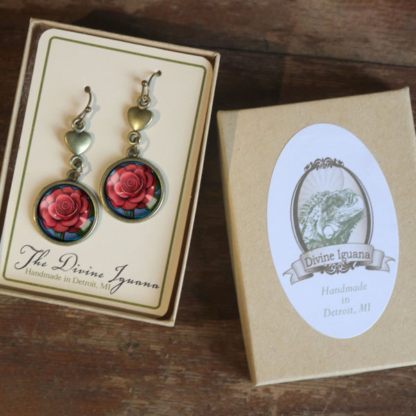 Mother's Day or Valentine's Day Limited Edition Rose and Heart Earrings