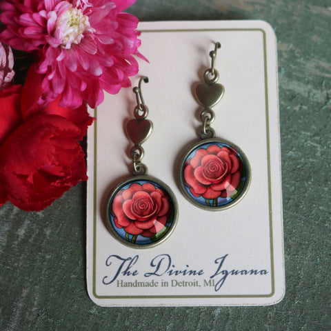 Mother's Day or Valentine's Day Limited Edition Rose and Heart Earrings