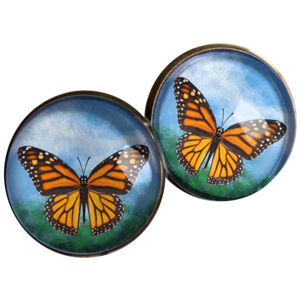 Monarch Butterfly Vintage Inspired Stud Earrings