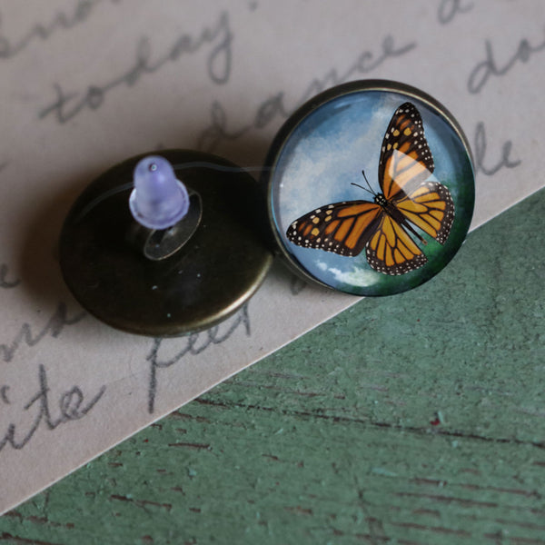 Monarch Butterfly Vintage Inspired Stud Earrings