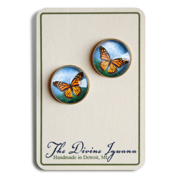 Monarch Butterfly Vintage Inspired Stud Earrings