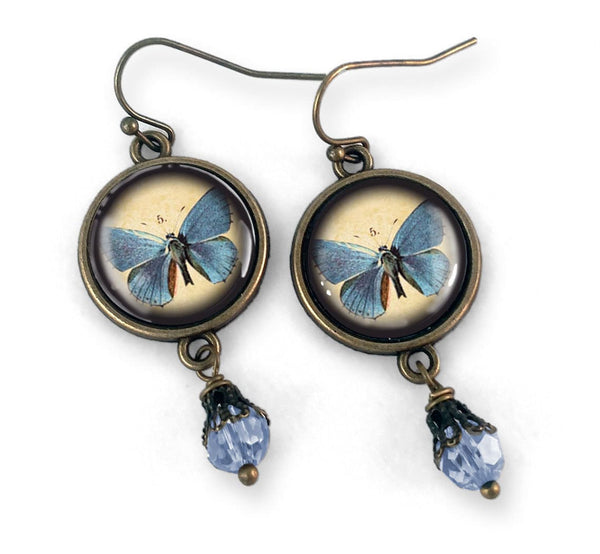 Blue Butterfly Vintage Inspired Drop / Dangle Earrings