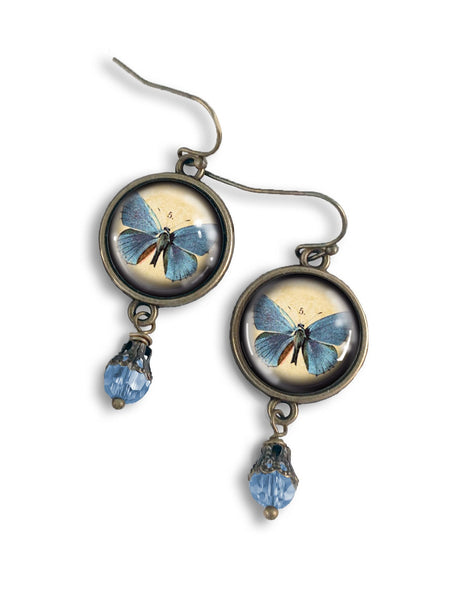 Blue Butterfly Vintage Inspired Drop / Dangle Earrings