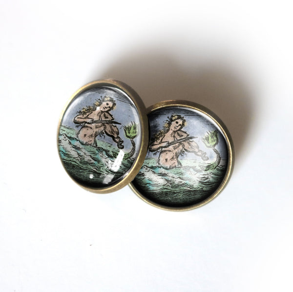 Ancient Mermaid Vintage Inspired Stud Earrings