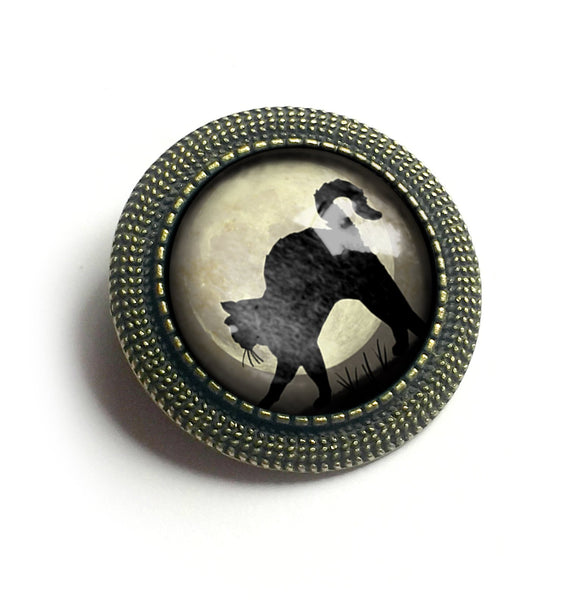 Black Cat on Grey Full Moon Vintage Inspired Pin Brooch