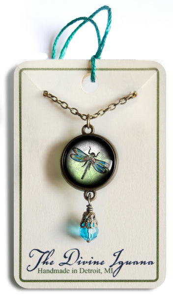 Dragonfly Reversible Pendant Necklace with Bead Accent