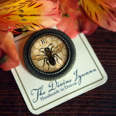 Honey Bee or Worker Bee Vintage Inspired Bar Back Brooch