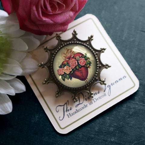 Immaculate Heart of Mary Vintage Inspired Pin Brooch