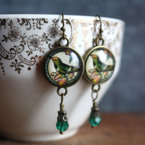 Hummingbird Vintage Inspired Drop / Dangle Earrings