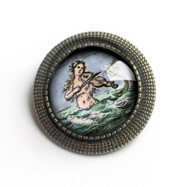 Ancient Mermaid Vintage Inspired Pin-back Brooch