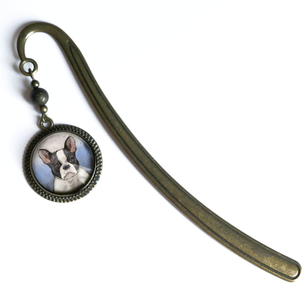 French Bulldog Glass Cabochon Brass Book Hook / Bookmark