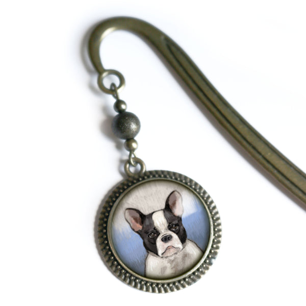 French Bulldog Glass Cabochon Brass Book Hook / Bookmark