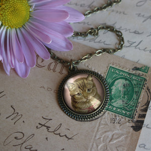 Victorian Tabby Cat Pendant Necklace