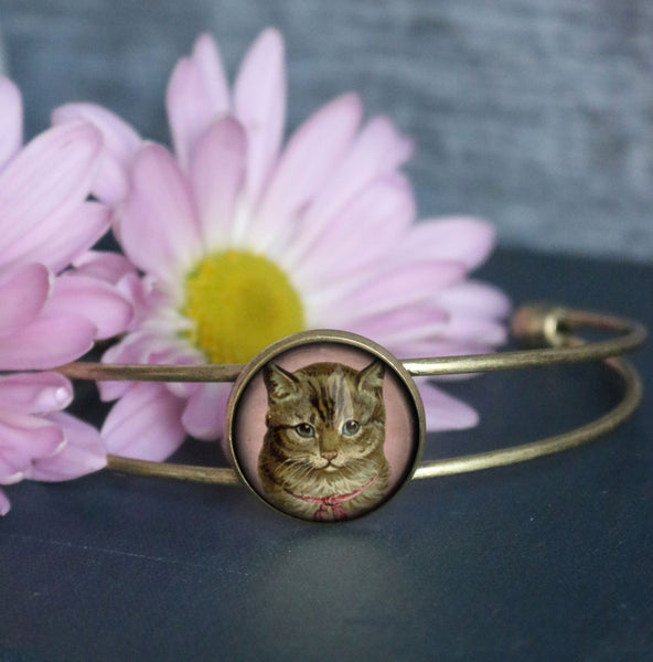 Victorian Tabby Cat Cuff Bracelet