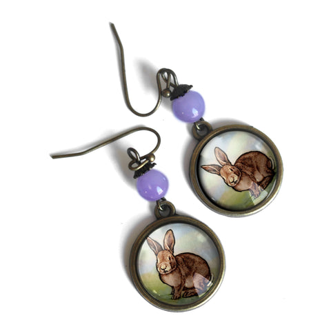 Easter Bunny Victorian Inspired Drop / Dangle Earrings with Pale Purple Bead