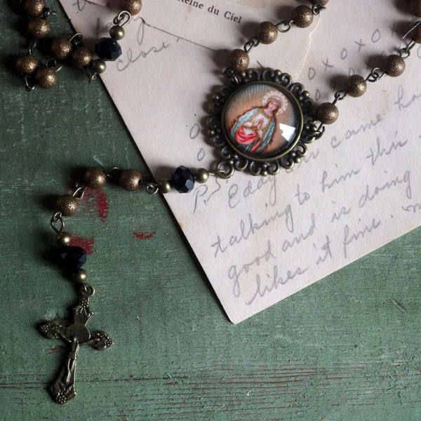 Bronze and Faux Pearl Handmade Rosary