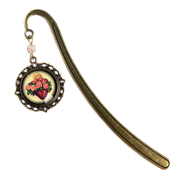 Immaculate Heart of Mary Glass Cabochon Brass Book Hook / Bookmark