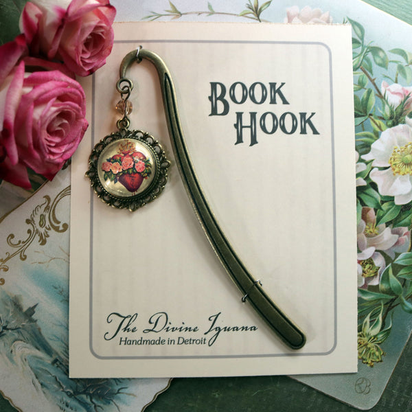 Immaculate Heart of Mary Glass Cabochon Brass Book Hook / Bookmark