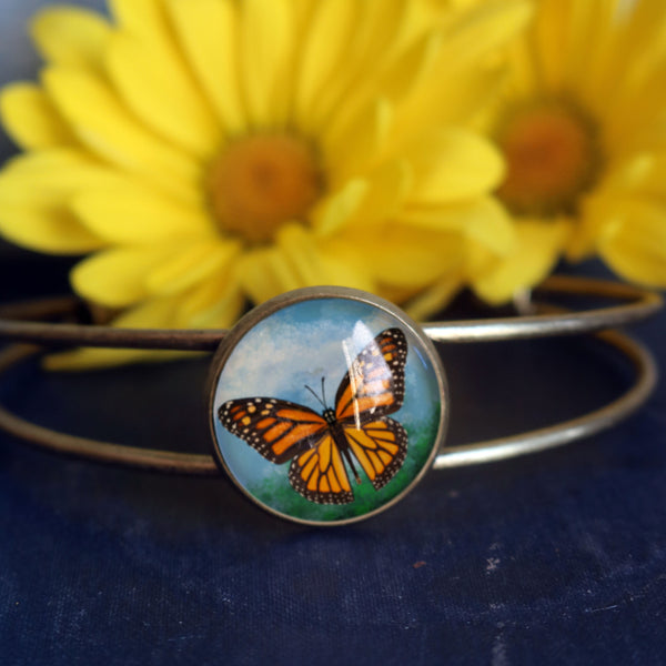 Monarch Butterfly Cuff Bracelet / Bangle in Antique Brass