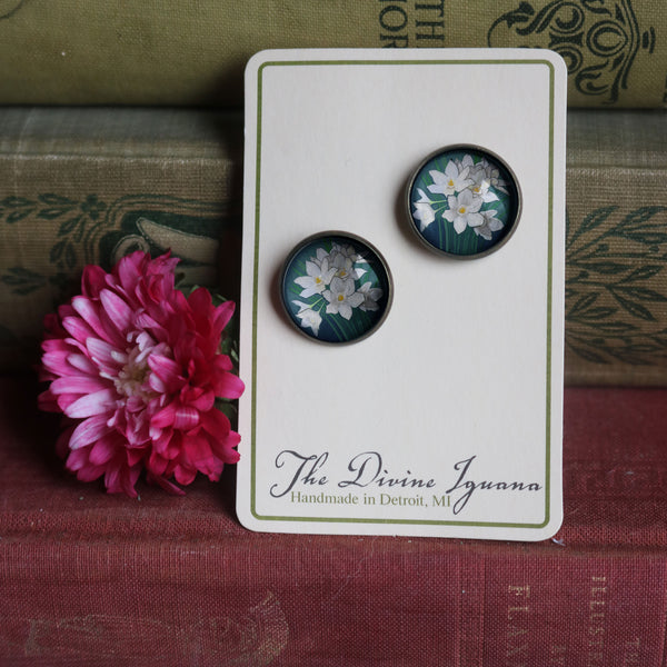 Mother's Day or Valentine's Day Limited Edition Paperwhite Narcissus and Heart Earrings