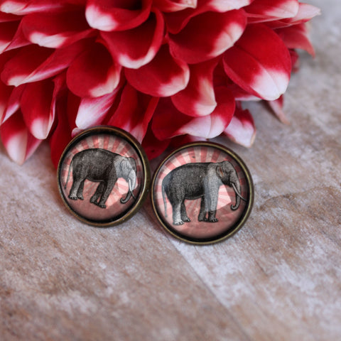 Pink Elephant Vintage Inspired Stud Earrings