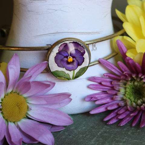 Purple Pansy Cuff Bracelet