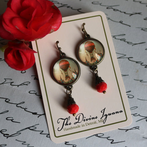 Hot Air Balloon Steampunk Victorian Vintage Inspired Drop / Dangle Earrings