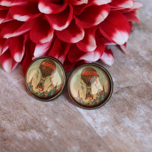 Steampunk Hot Air Balloon Vintage Inspired Stud Earrings