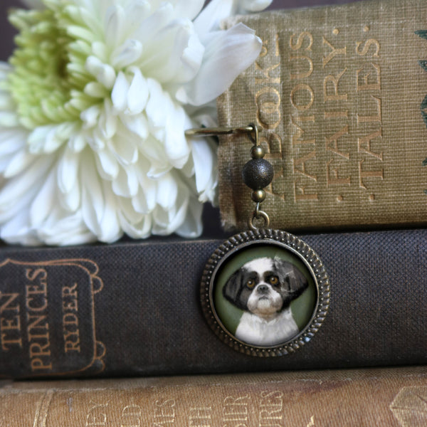 Shitzu Dog Glass Cabochon Brass Book Hook / Bookmark