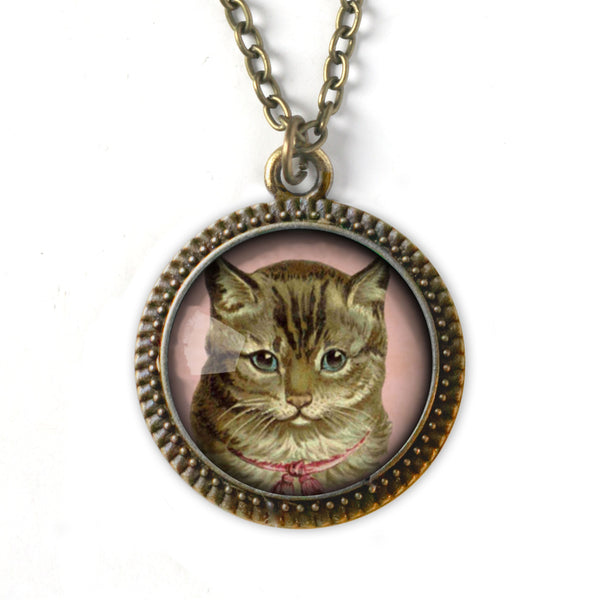 Victorian Tabby Cat Pendant Necklace